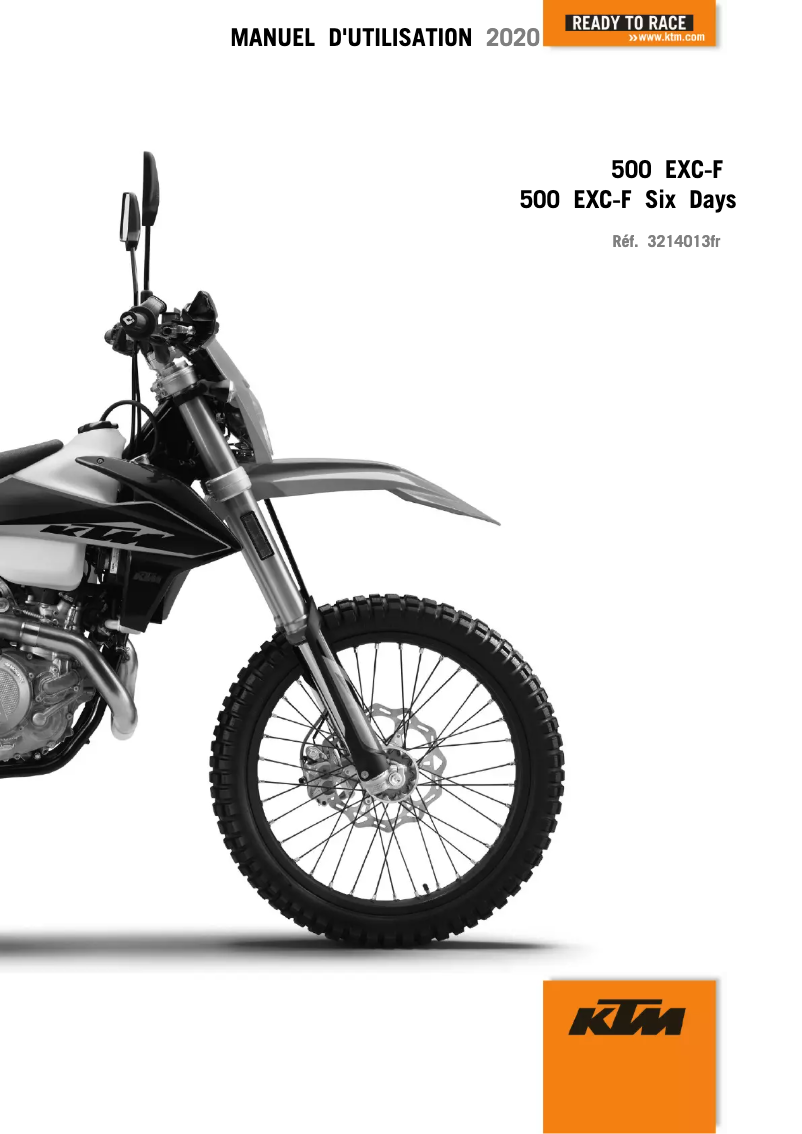Page 1 de la notice Manuel utilisateur KTM 500 EXC-F Six Days (2020)