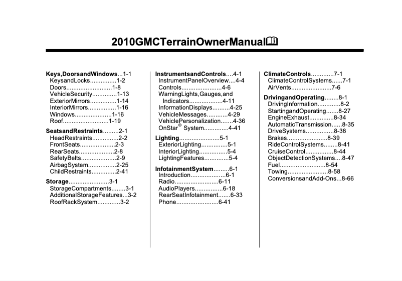 Page 1 de la notice Manuel utilisateur GMC Terrain (2010)