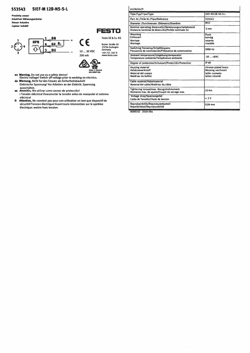Page 1 de la notice Manuel utilisateur Festo SIEF-M12B-NS-S-L