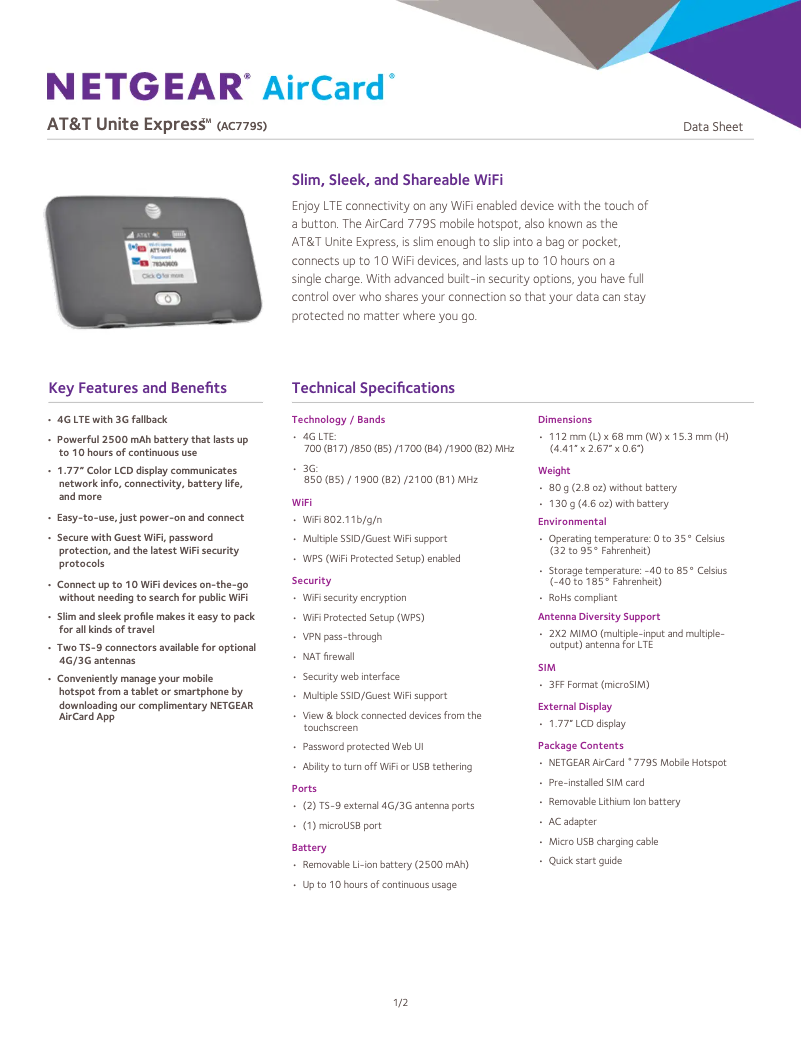 Page n°1 - Fiche technique Netgear AirCard 779S