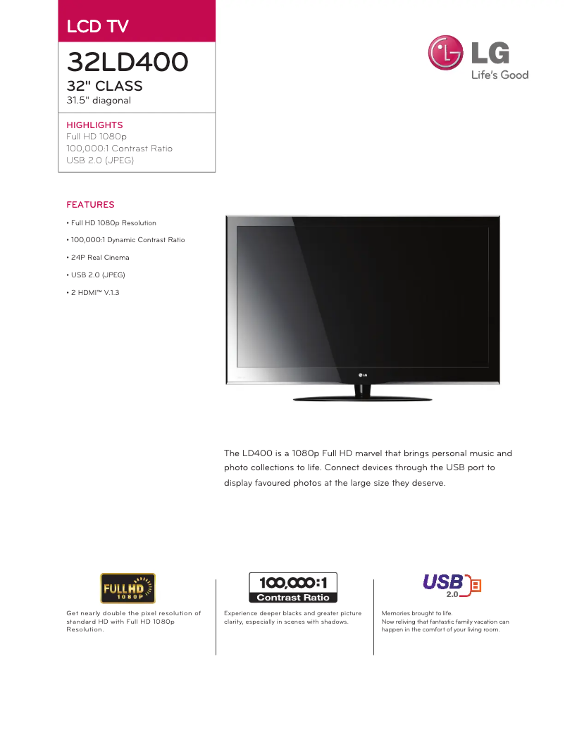 Image de la première page du manuel de l'appareil 32LD400