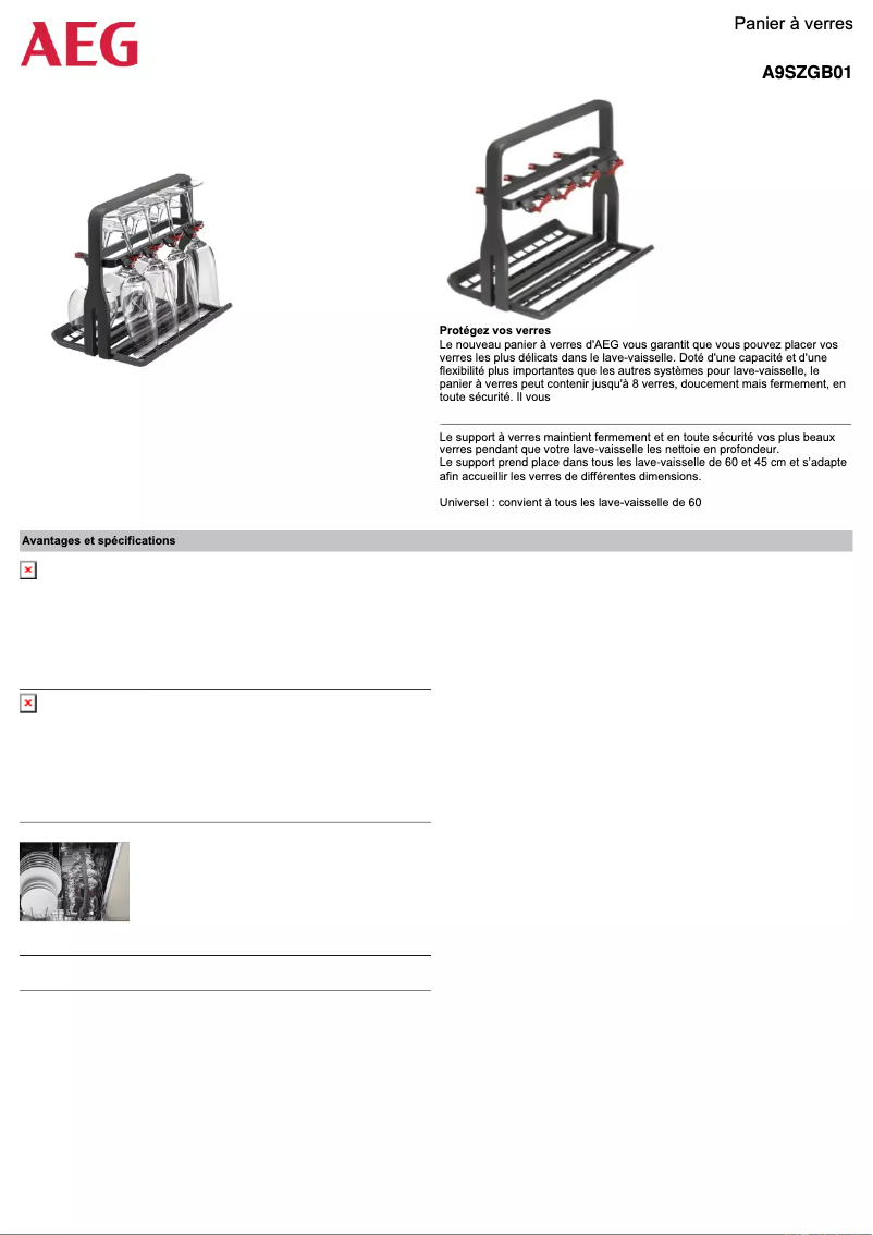 Page 1 de la notice Fiche technique AEG A9SZGB01