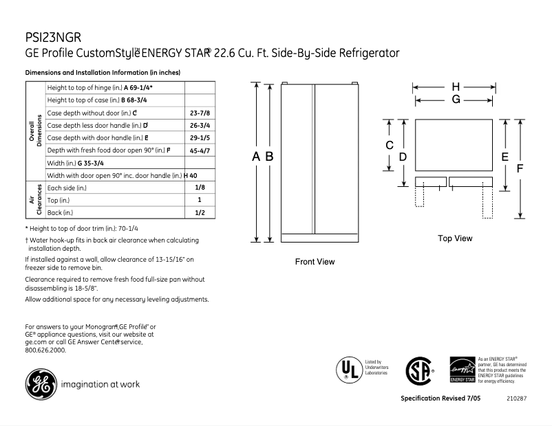 Imagen de la primera página del manual del dispositivo Profile CustomStyle PSI23NGRCV