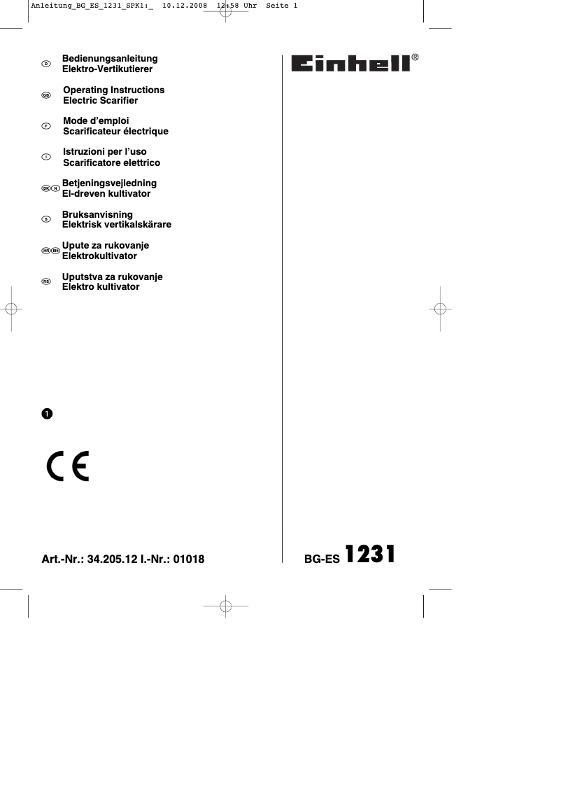 Page n°1 - Mode d'emploi Einhell BG-ES 1231