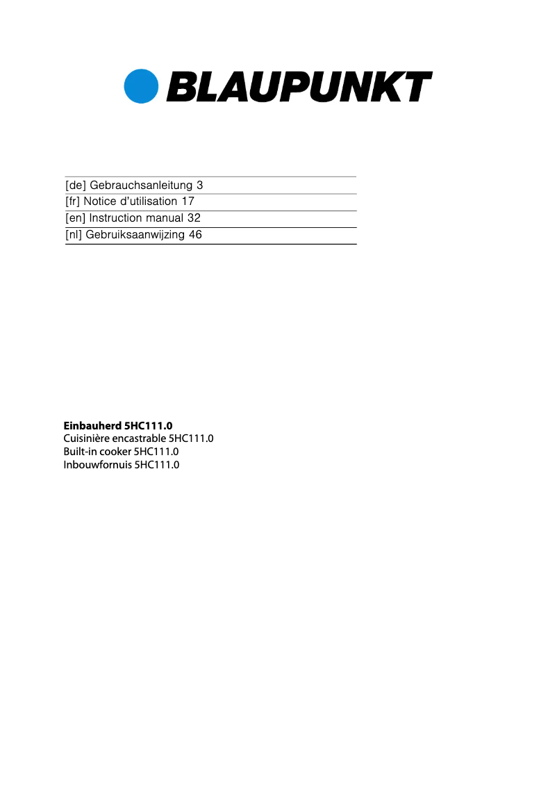 Page n°1 - Manuel utilisateur Blaupunkt 5HC11150