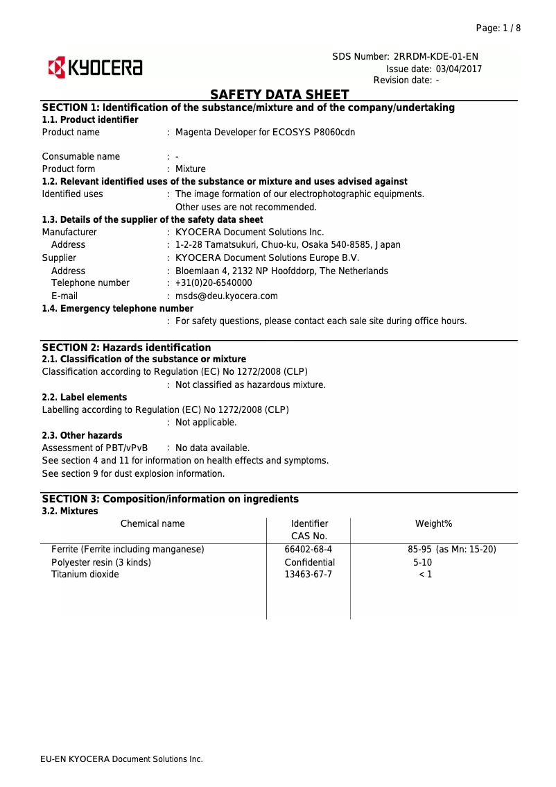 Page 1 de la notice Instructions de sécurité Kyocera ECOSYS P8060cdn