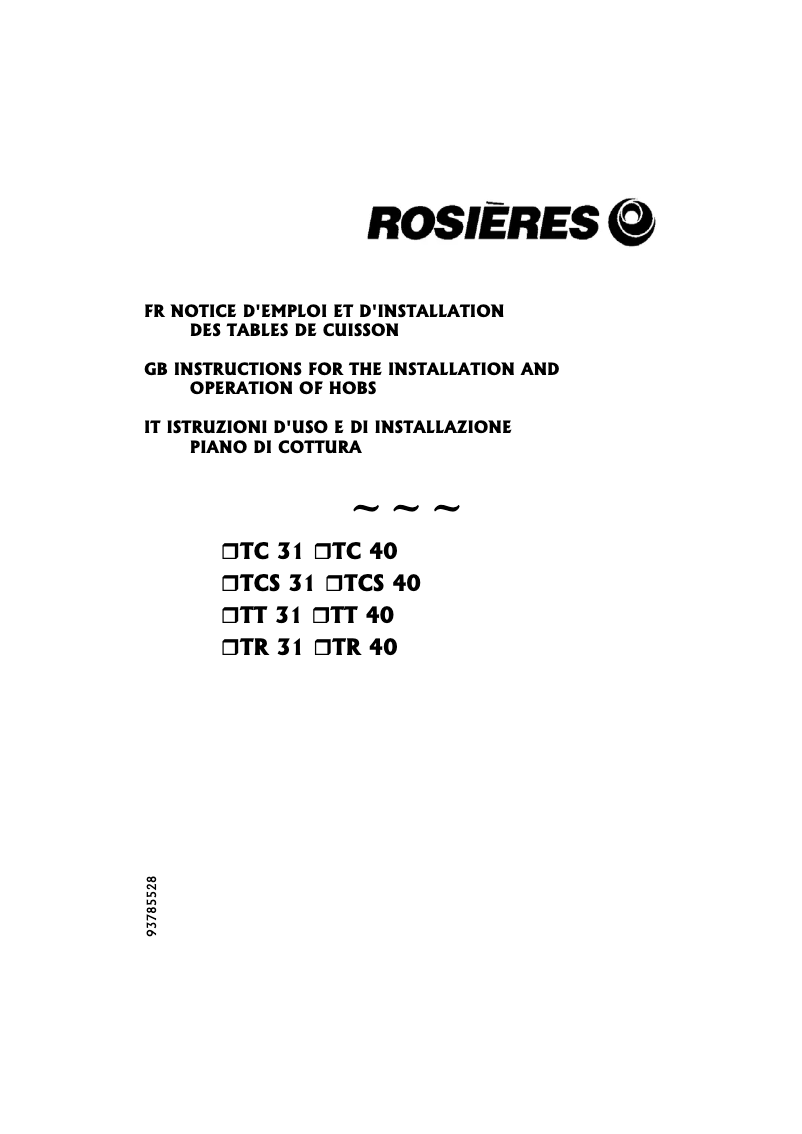 Page 1 de la notice Manuel utilisateur Rosieres TC 40 PN
