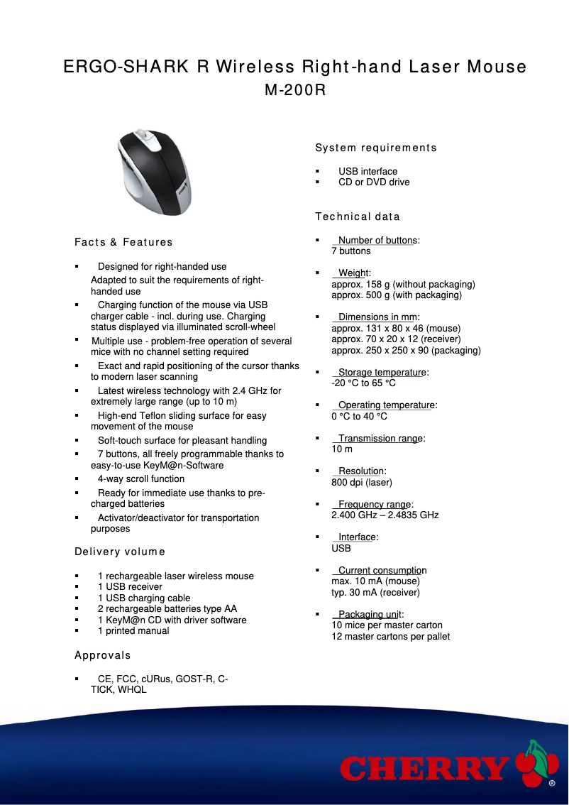 Page 1 de la notice Fiche technique Cherry eVolution ERGO-SHARK R