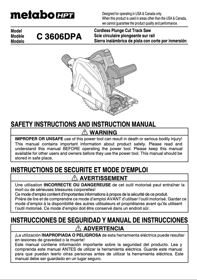 Page 1 de la notice Manuel utilisateur HiKOKI C3606DPA