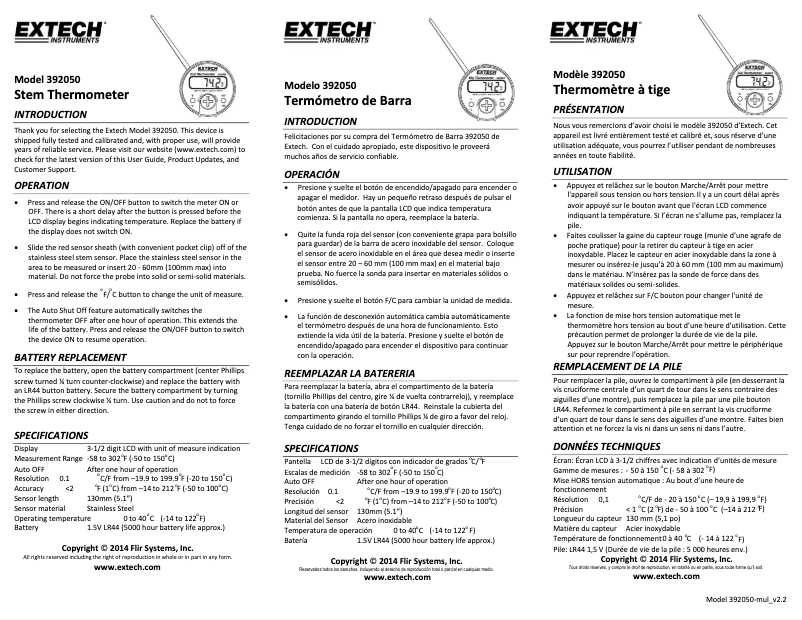 Page 1 de la notice Manuel utilisateur Extech 392050