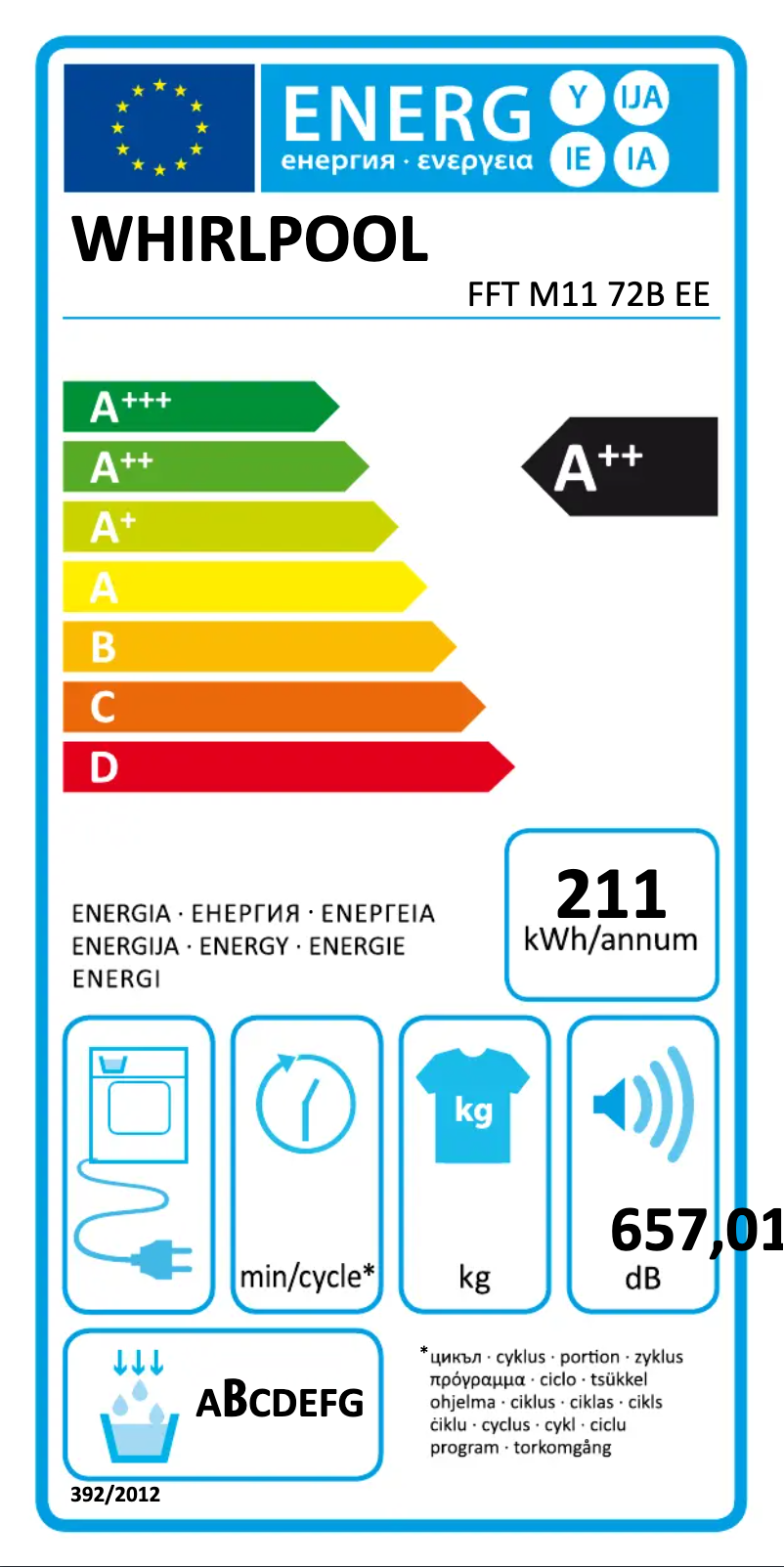Page n°1 - Label énergétique Whirlpool FFT M11 72B EE