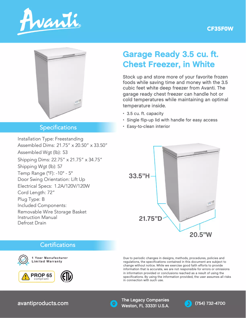 Page 1 of the manual Technical Sheet Avanti CF35F2G