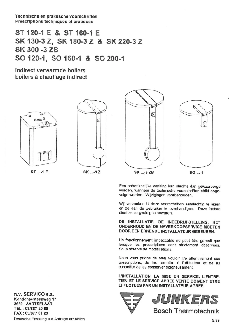 Page 1 de la notice Manuel utilisateur Junkers SO 200-1