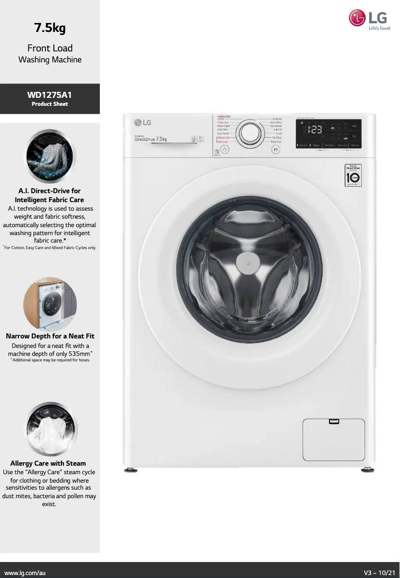 Page 1 de la notice Fiche technique LG WD1275A1