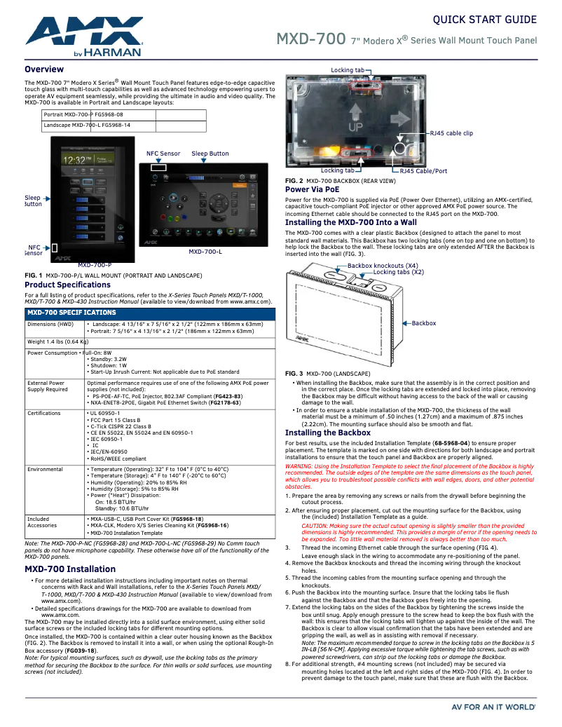 Page n°1 - Manuel utilisateur AMX MXD-700-NC