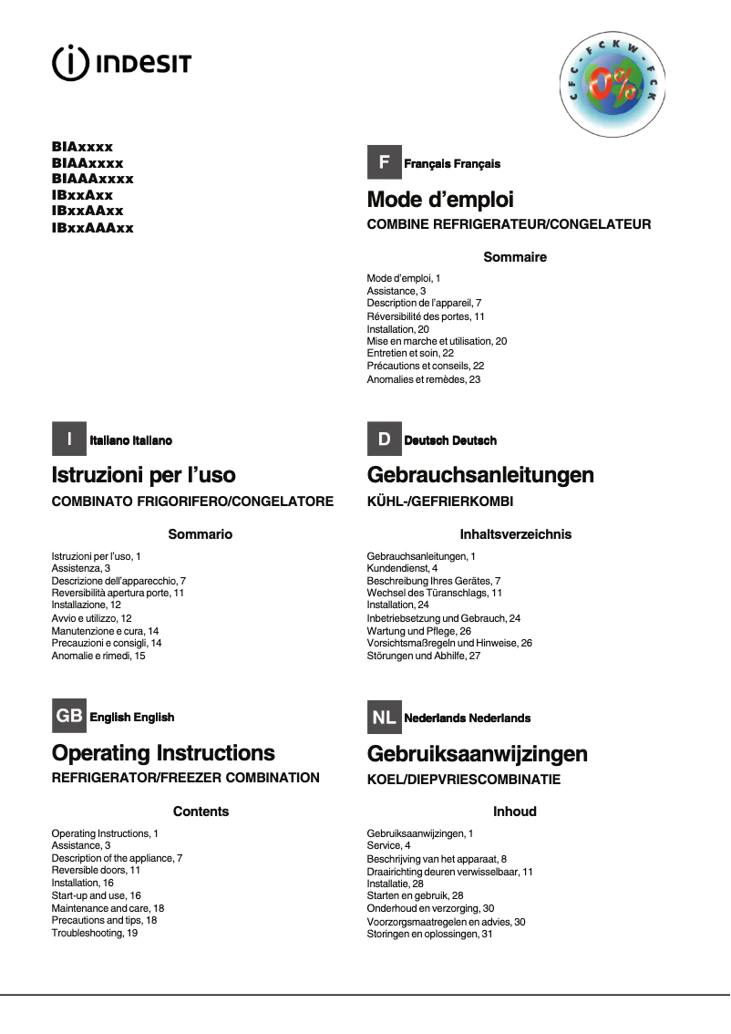 Page 1 de la notice Manuel utilisateur Indesit BIAA 13 F S H