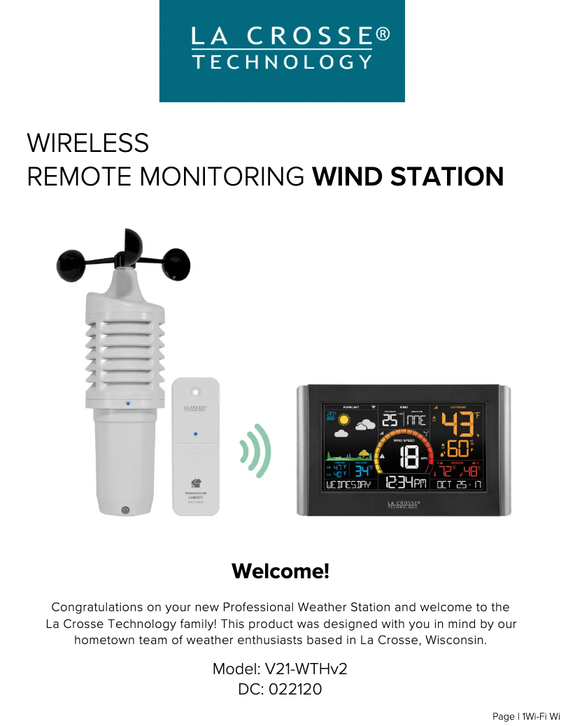 Page 1 de la notice Manuel utilisateur La Crosse Technology V21-WTHV2