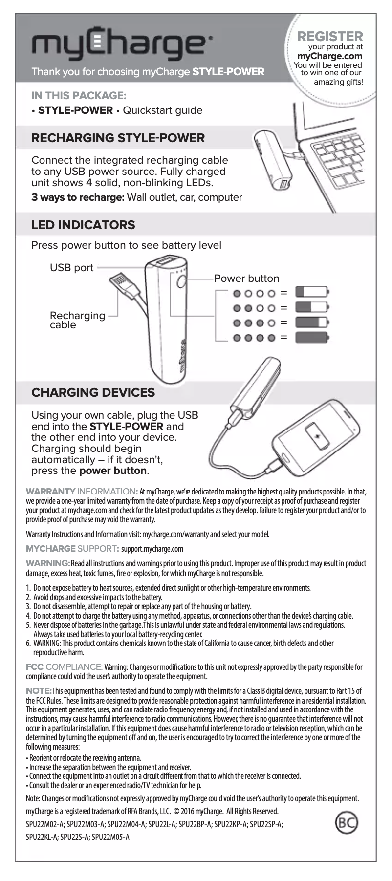 Page 1 de la notice Manuel utilisateur myCharge Style Power SPU22M04