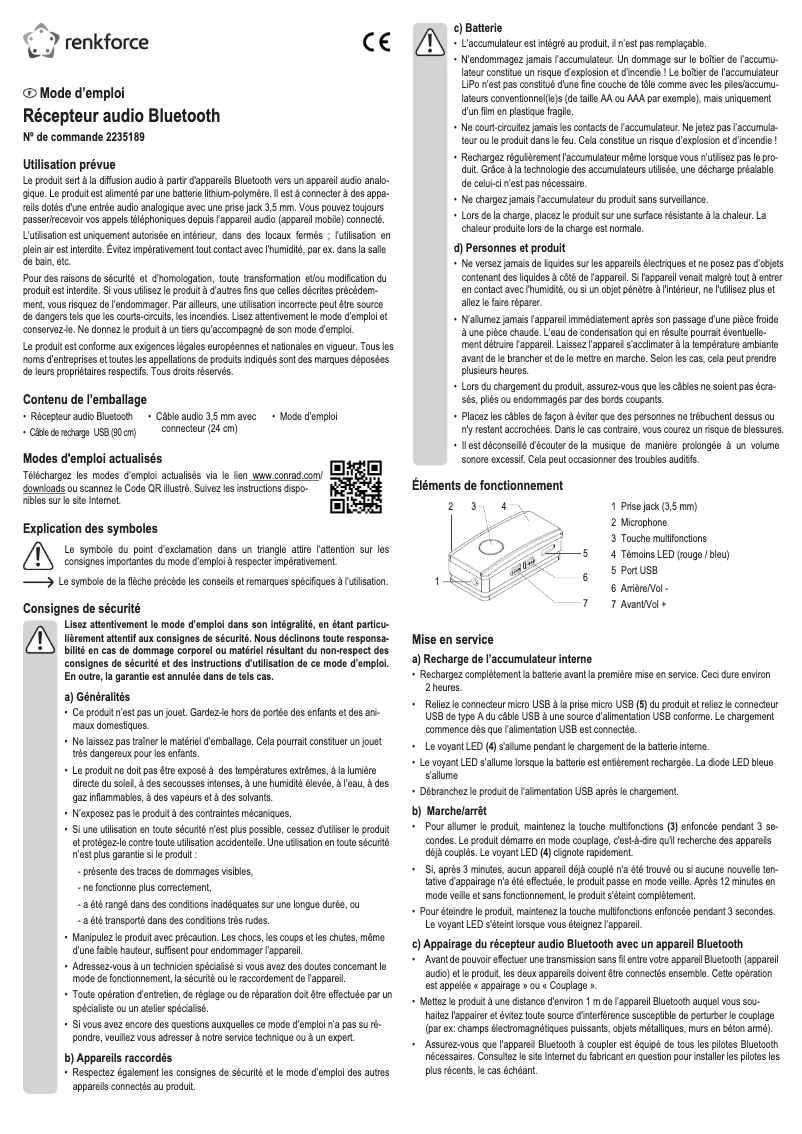 Page 1 de la notice Manuel utilisateur Renkforce RF-BAR-100
