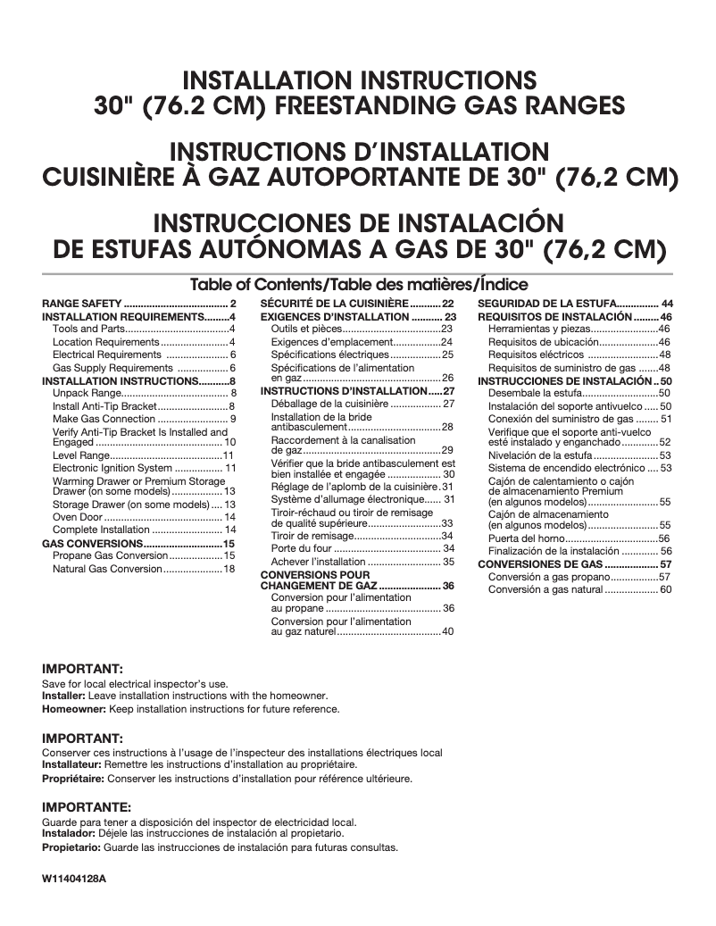 Page n°1 - Guide d'installation Amana AGR6603SFB
