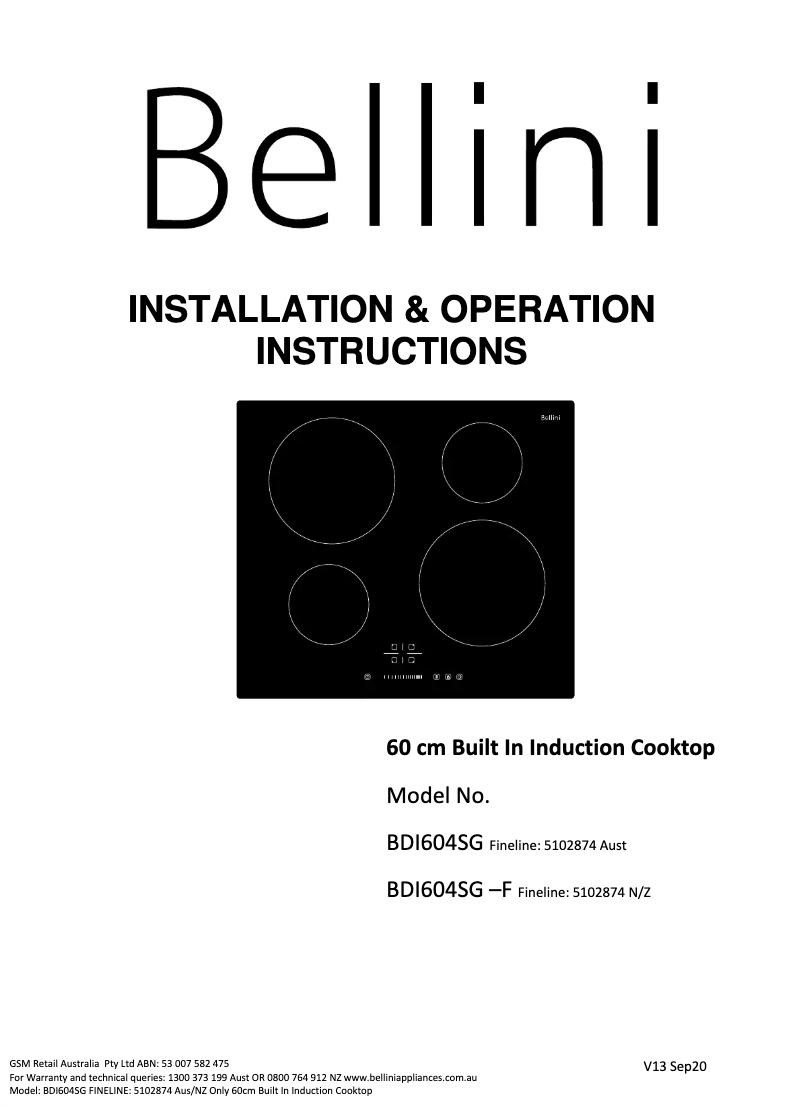 Page n°1 - Manuel utilisateur Bellini BDI604SG –F