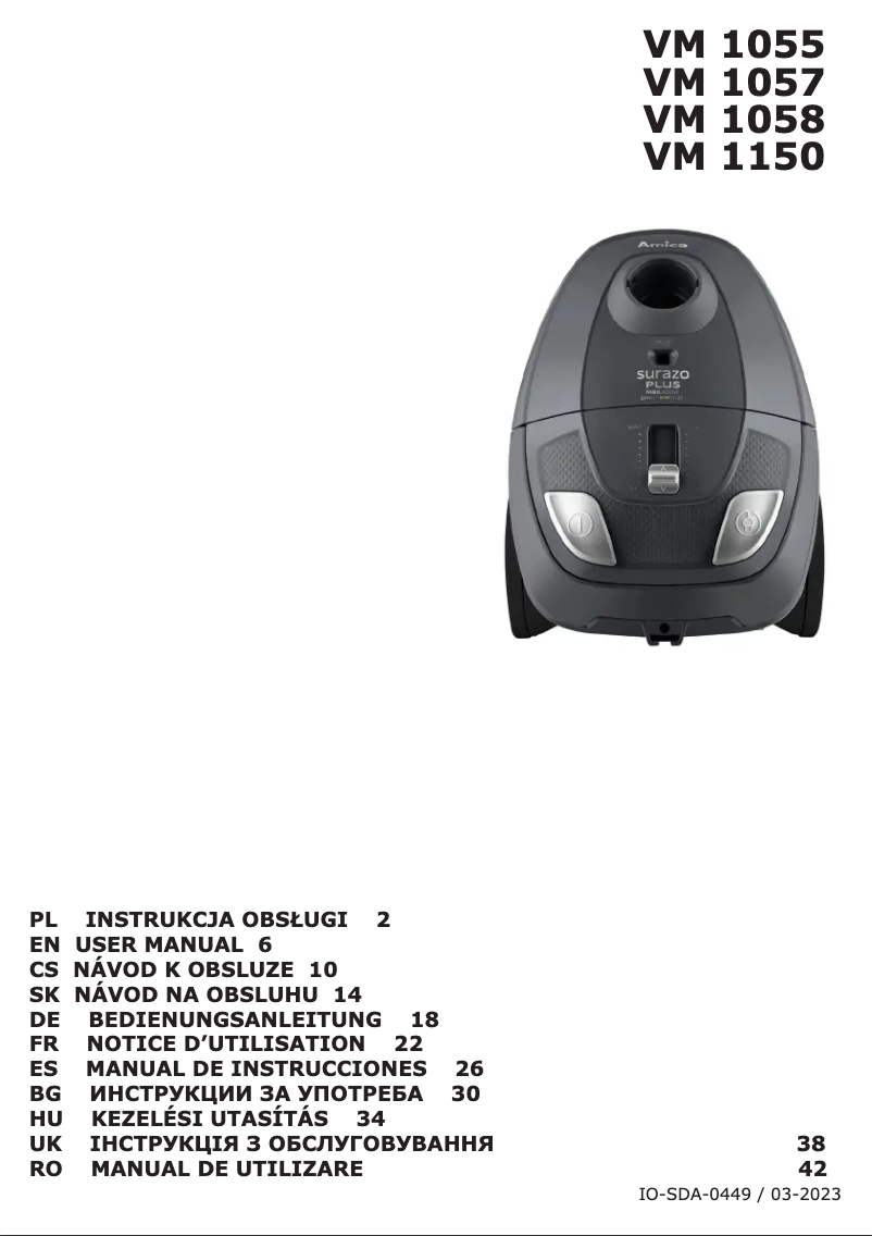 Page 1 de la notice Manuel utilisateur Amica Surazo Plus VM 1150