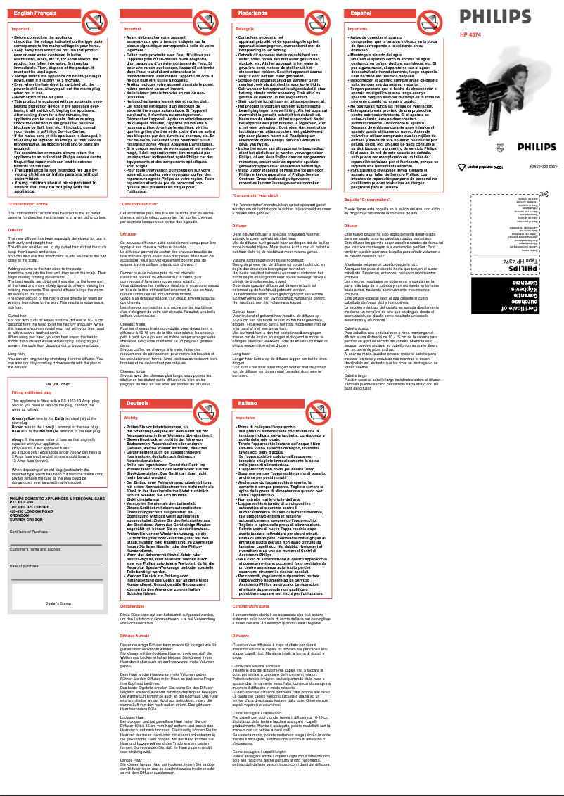 Page 1 de la notice Manuel utilisateur Philips HP4374