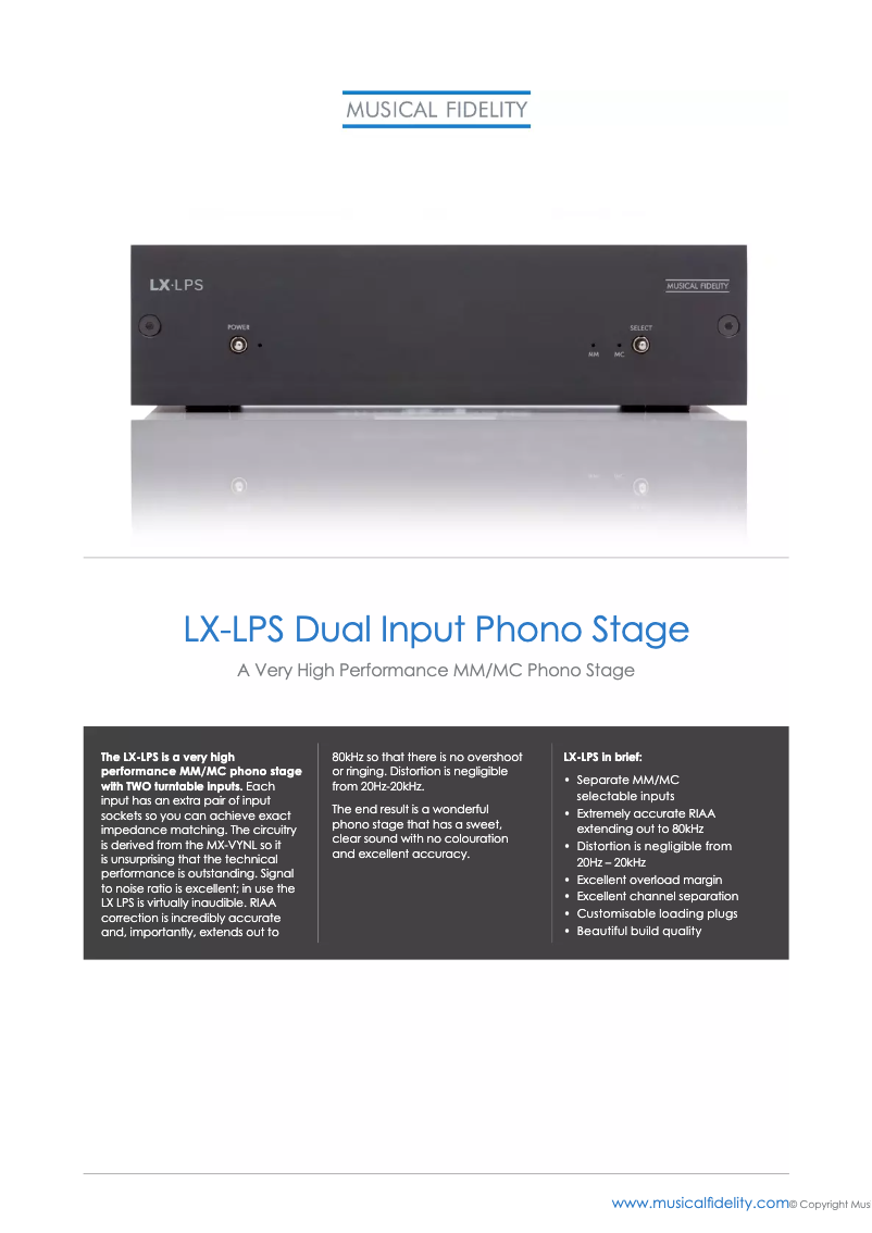 Page n°1 - Manuel utilisateur Musical Fidelity LX-LPS