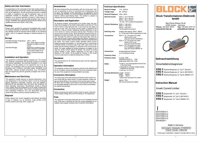 Page 1 de la notice Manuel utilisateur Block ESG 3