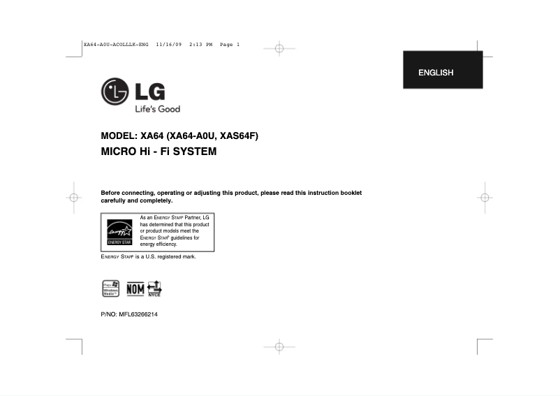 Page 1 de la notice Manuel utilisateur LG XA64-A0U