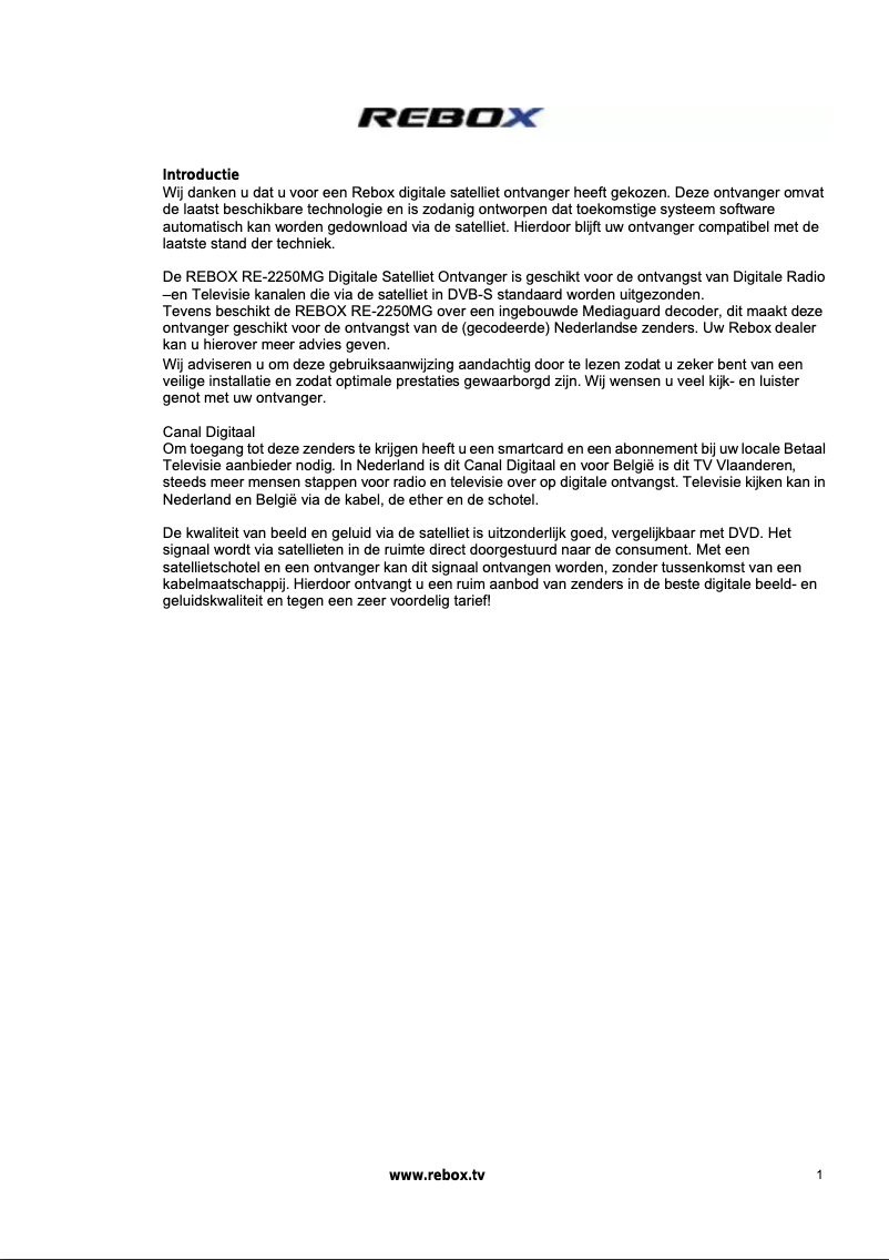 Page n°1 - Manuel utilisateur Rebox RE-2250MG