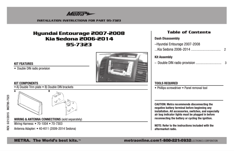 Page n°1 - Manuel utilisateur Metra 95-7323