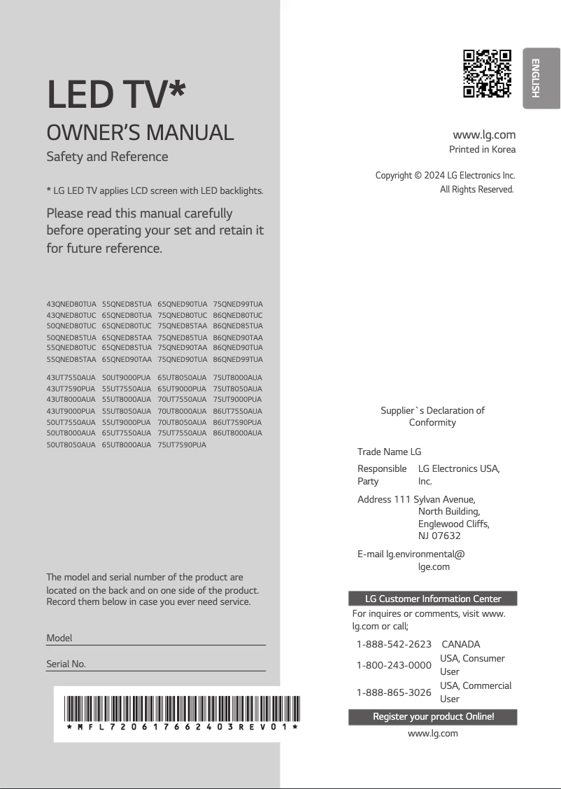 Page 1 de la notice Manuel utilisateur LG 43UT8000PUA