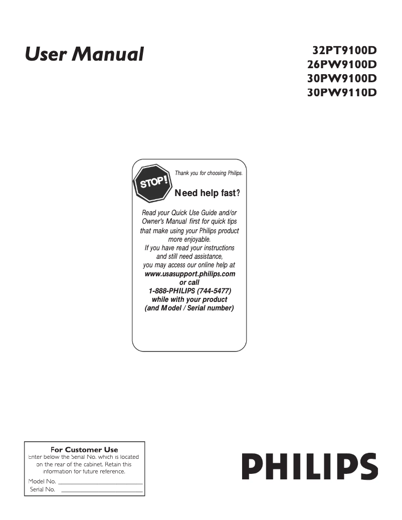 Page 1 of the manual User Manual Philips 30PW9100D