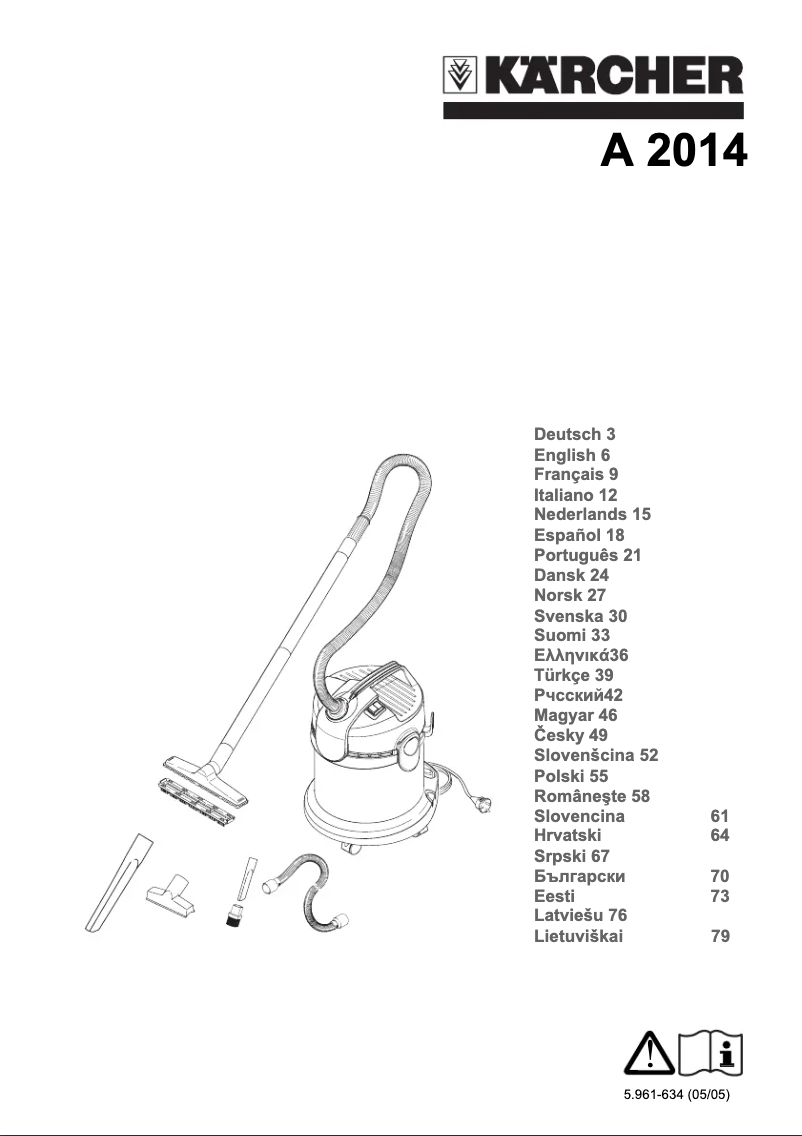 Page 1 de la notice Manuel utilisateur Kärcher A 2014