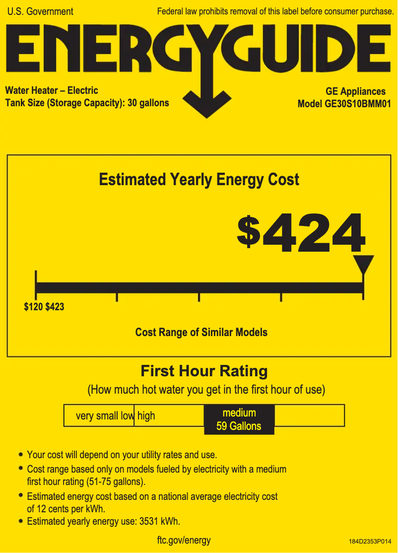 Page 1 de la notice Label énergétique GE GE30S10BMM