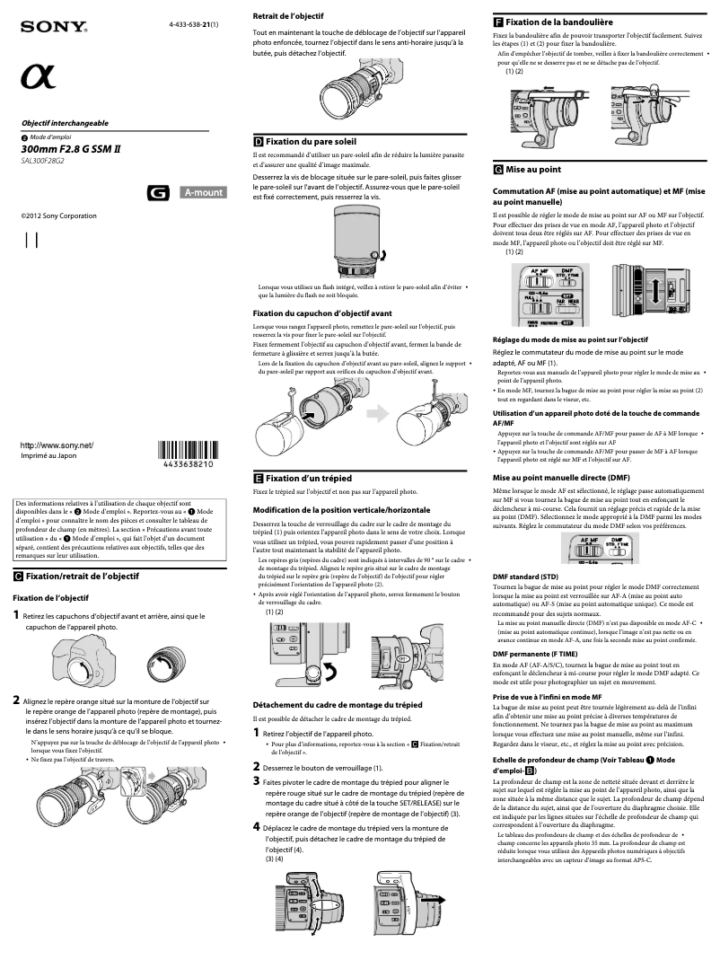 Page 1 de la notice Manuel utilisateur Sony SAL300F28G2