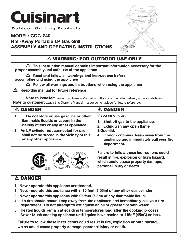 Page n°1 - Instructions / montage Cuisinart CGG-240