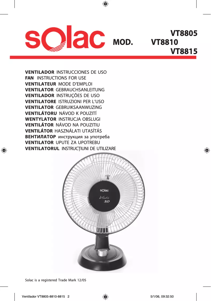 Page 1 de la notice Manuel utilisateur Solac VT8810