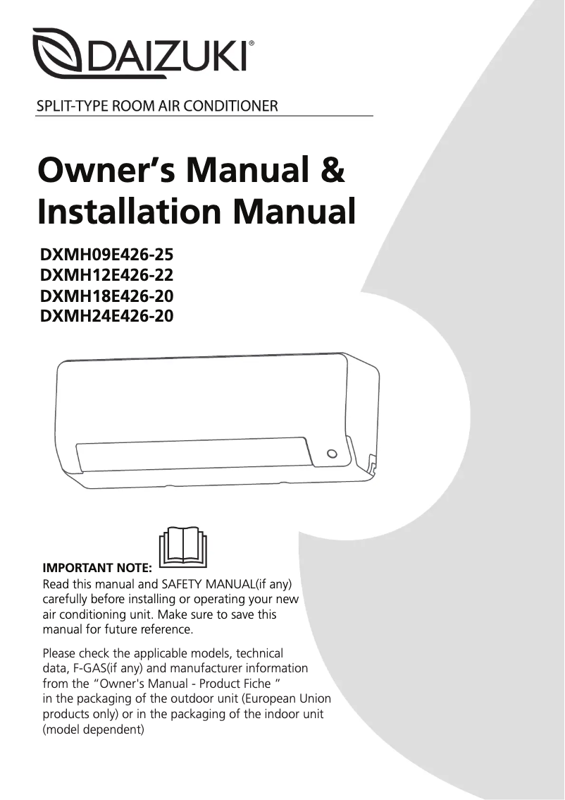 Page 1 de la notice Manuel utilisateur Daizuki DXMH09E426-25