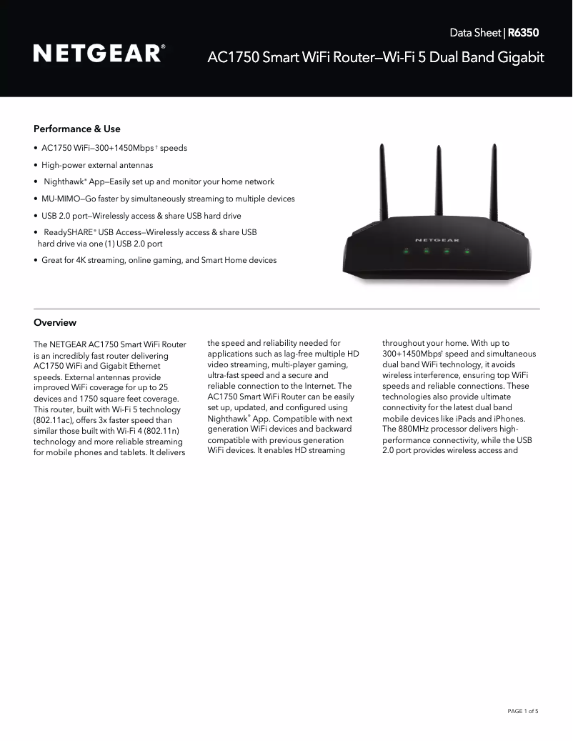 Page 1 de la notice Fiche technique Netgear R6350