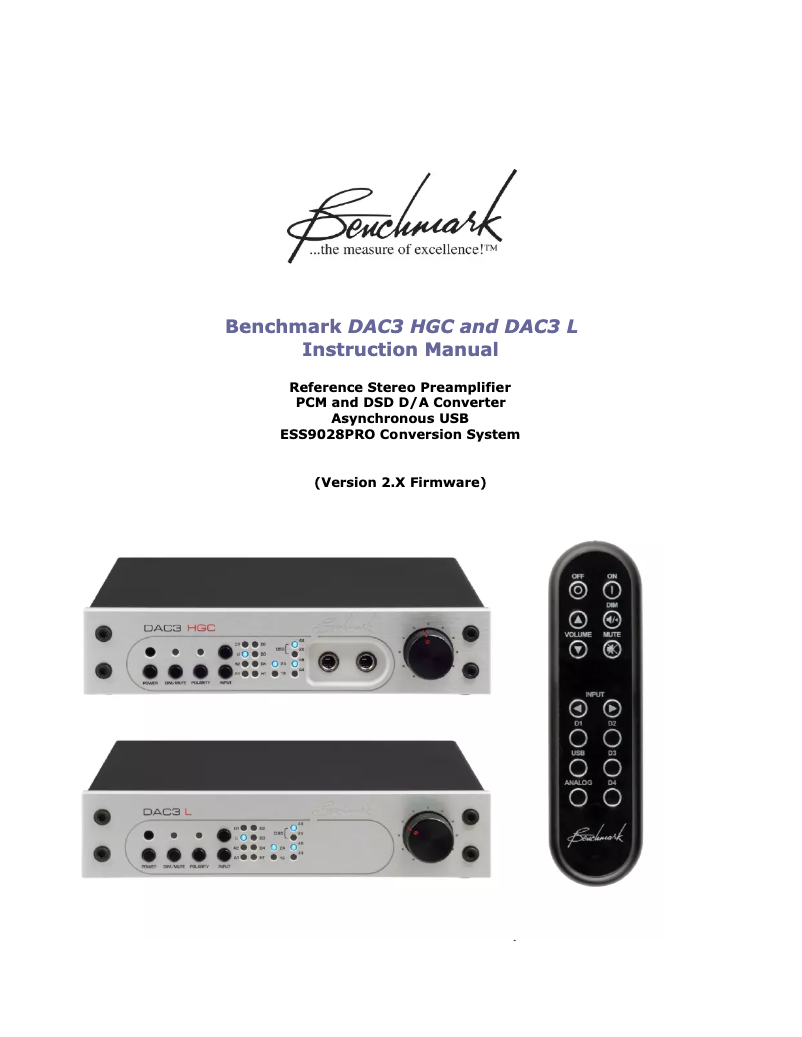 Page n°1 - Manuel utilisateur Benchmark DAC3-HGC