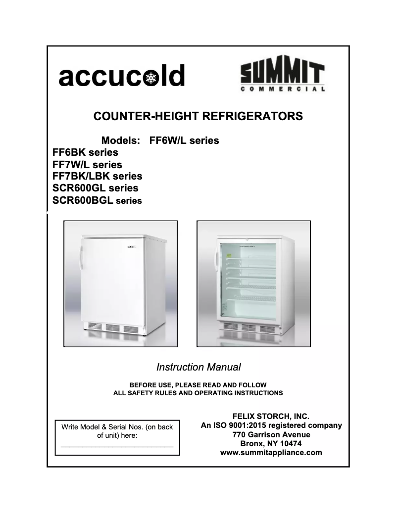 Page n°1 - Manuel utilisateur Accucold FF6LW