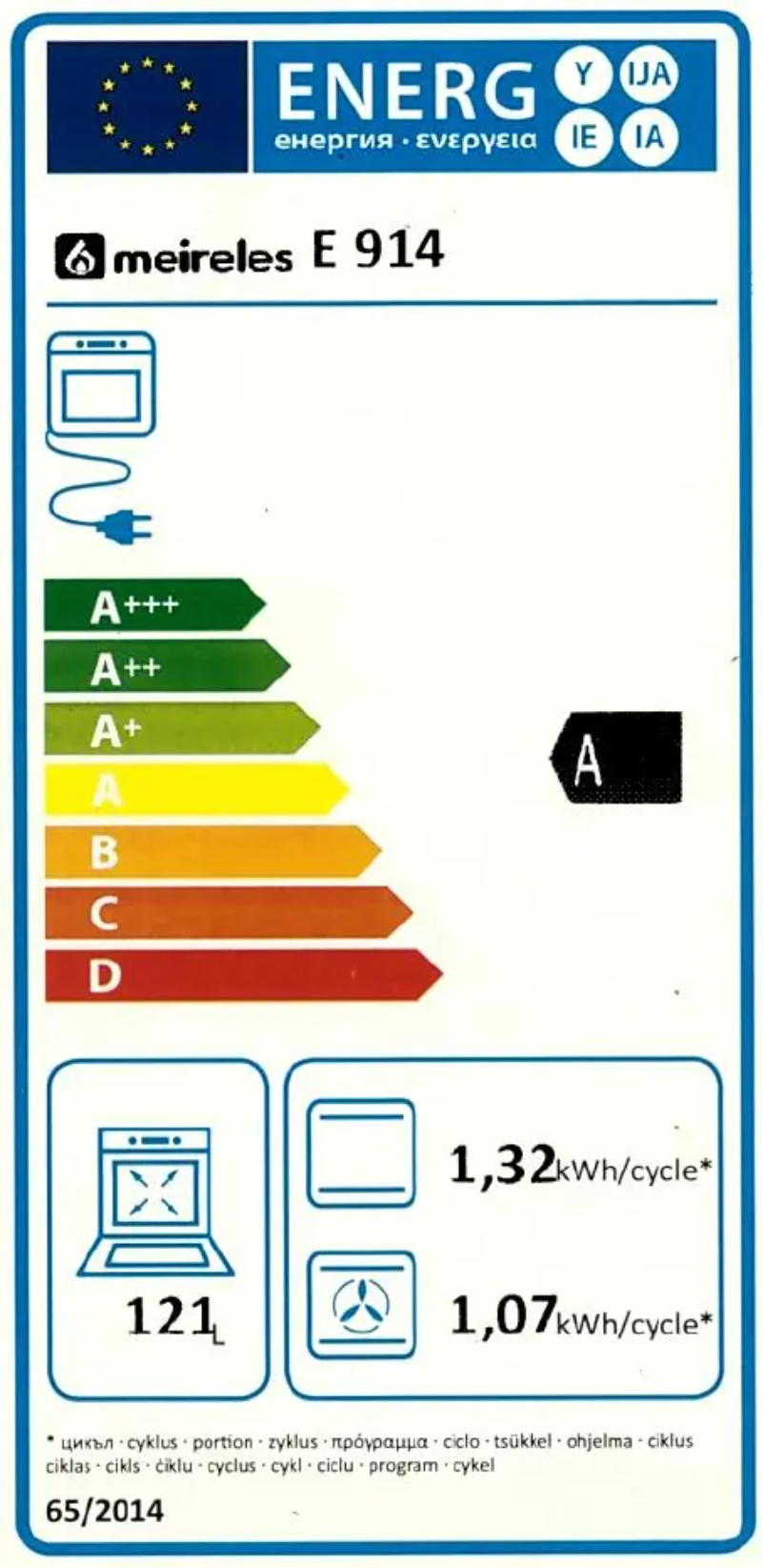 Page 1 de la notice Label énergétique Meireles E 914 BL