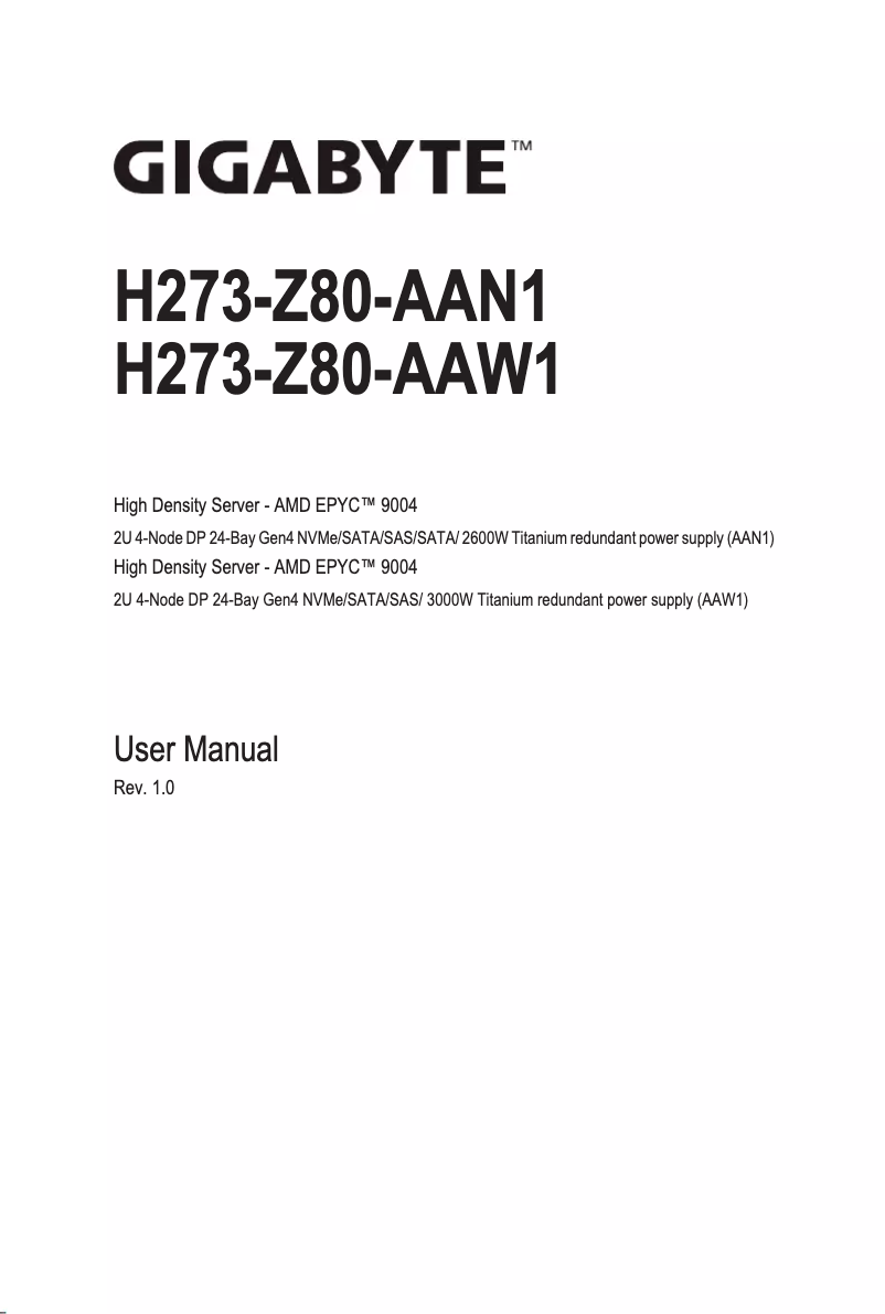 Image de la première page du manuel de l'appareil H273-Z80