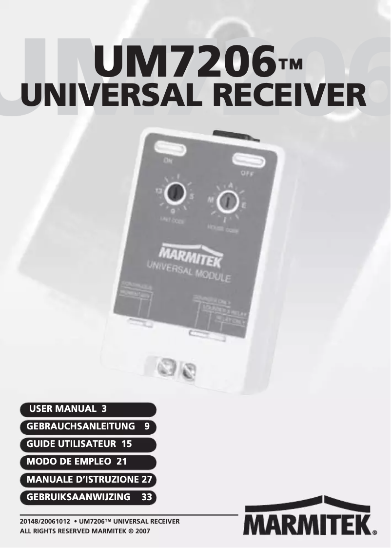 Page n°1 - Manuel utilisateur Marmitek UM7206