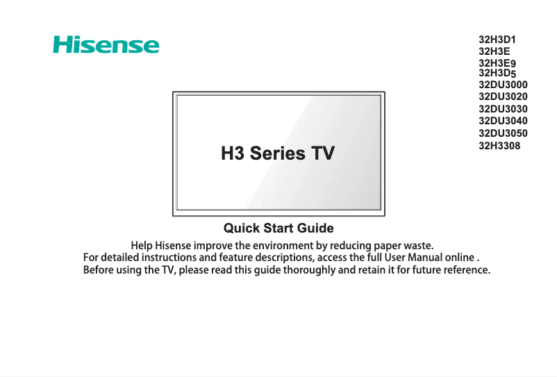 Page 1 de la notice Manuel utilisateur Hisense 32H3D5