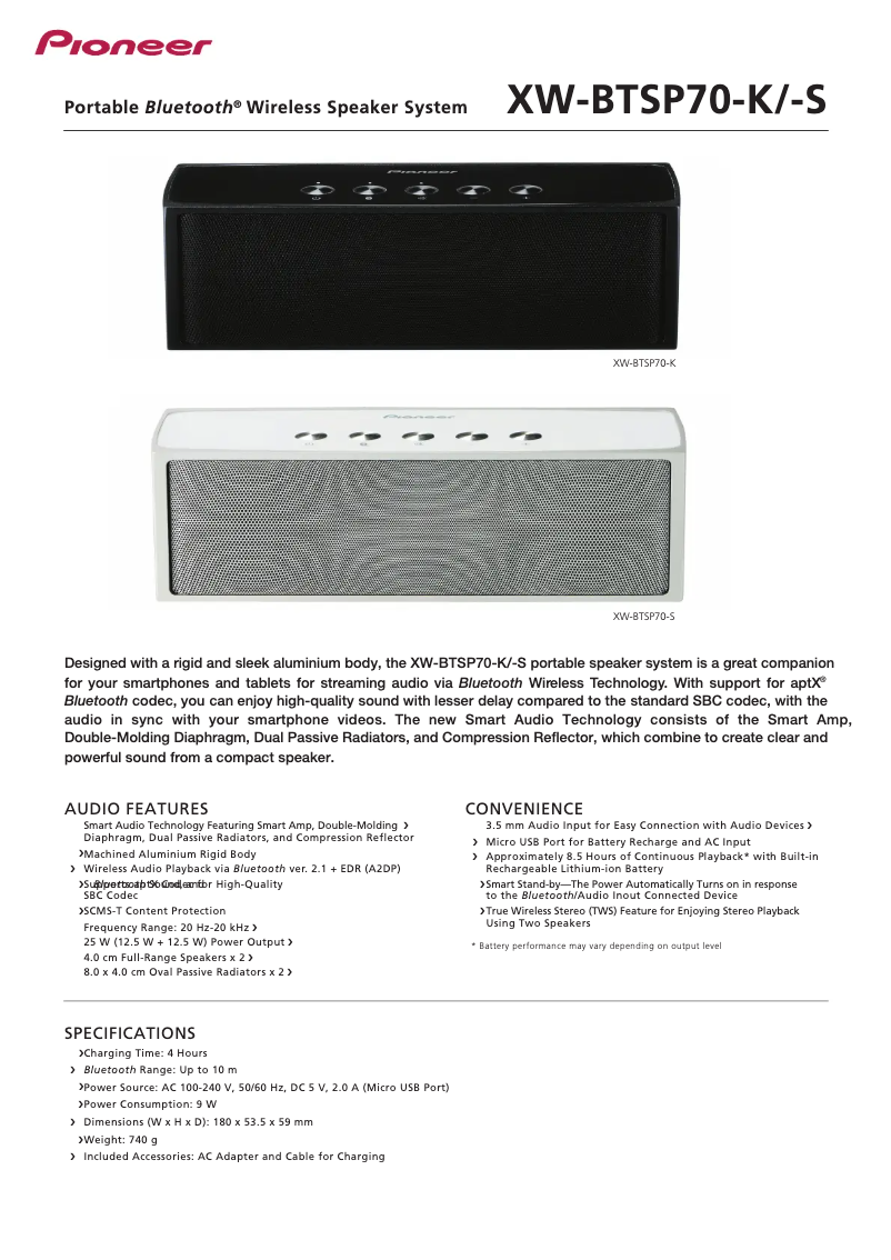 Page n°1 - Manuel utilisateur Pioneer XW-BTSP70-K