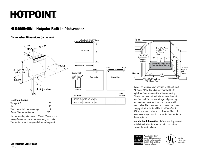 Page 1 de la notice Fiche technique Hotpoint HLD4000NWW