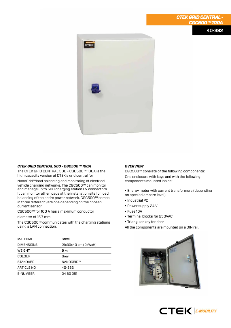 Page 1 de la notice Fiche technique Ctek CGC500 100A